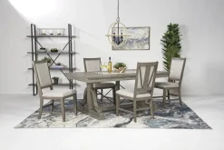 Mor Furniture Bay Creek Extendable Dining Table & 4 Upholstered V-Back Chairs In Toasted Nutmeg