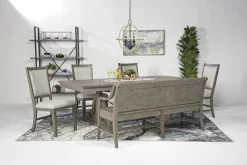 Mor Furniture Bay Creek Extendable Dining Table, 4 V-Back Chairs & High Back Bench In Graphite