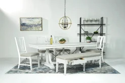 Mor Furniture Bay Creek Extendable Dining Table, 4 V-Back Chairs & High Back Bench In Graphite