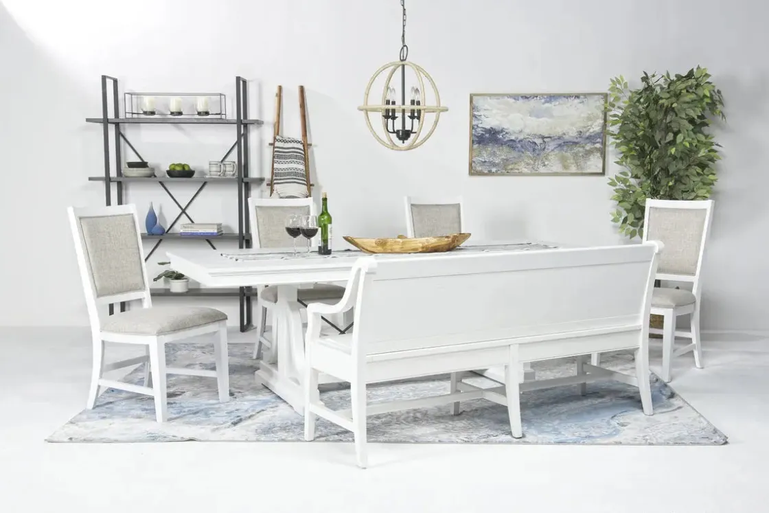 Mor Furniture Bay Creek Extendable Dining Table, 4 V-Back Chairs & High Back Bench In Graphite