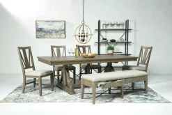 Mor Furniture Bay Creek Extendable Dining Table, 4 V-Back Chairs & High Back Bench In Graphite