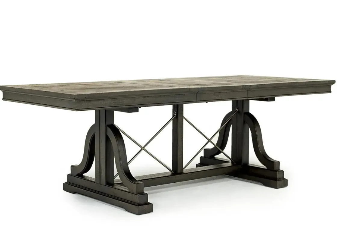 Mor Furniture Bay Creek Extendable Dining Table, 4 V-Back Chairs & High Back Bench In Graphite