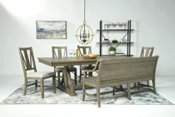Mor Furniture Bay Creek Extendable Dining Table, 4 V-Back Chairs & High Back Bench In Graphite