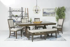 Mor Furniture Bay Creek Extendable Dining Table, 4 V-Back Chairs & High Back Bench In Graphite