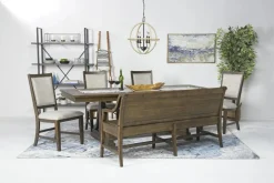 Mor Furniture Bay Creek Extendable Dining Table, 4 V-Back Chairs & High Back Bench In Graphite