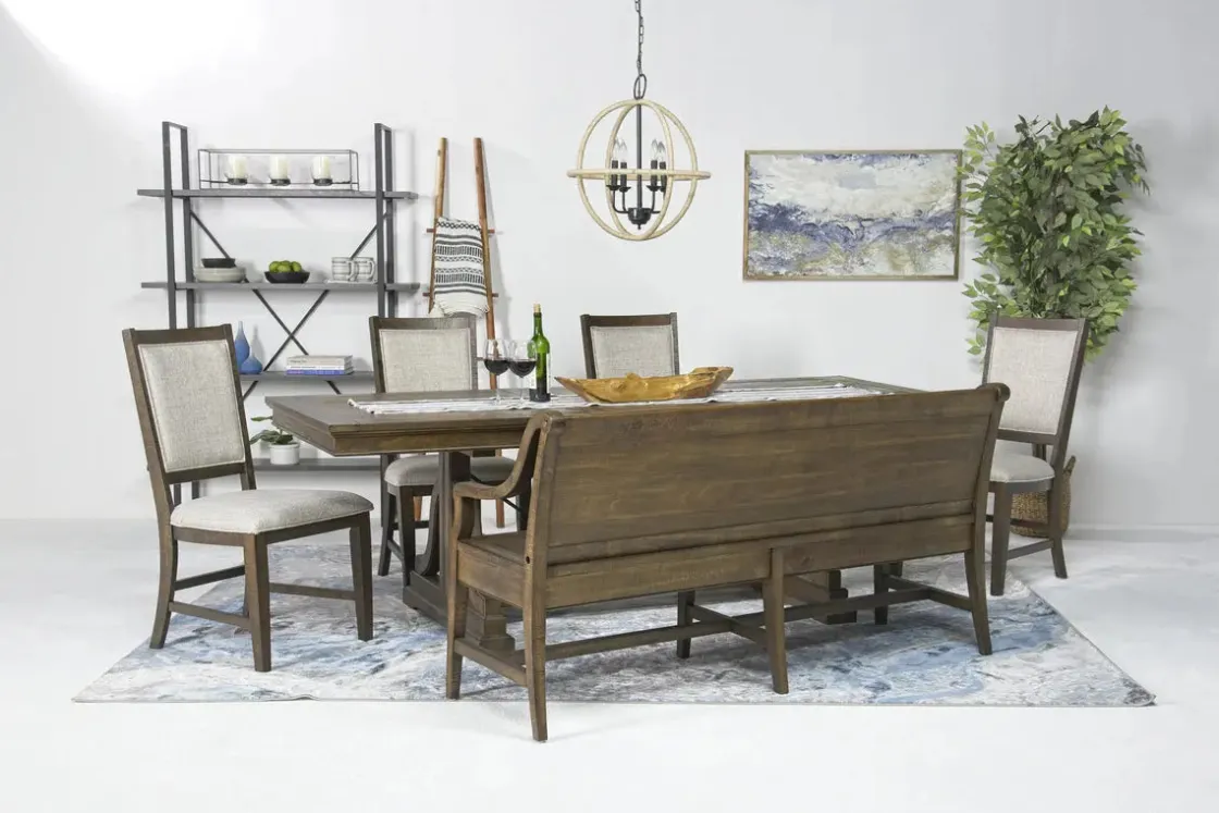 Mor Furniture Bay Creek Extendable Dining Table, 4 V-Back Chairs & High Back Bench In Graphite