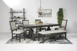 Mor Furniture Bay Creek Extendable Dining Table, 4 V-Back Chairs & High Back Bench In Graphite