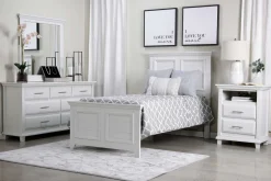 Mor Furniture Bella Panel Bed, Dresser, Mirror & Nightstand In White, Twin