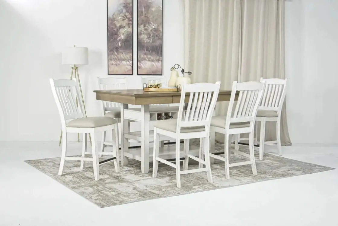 Mor Furniture Bellevue Counter Height Dining Table & 6 Stools In Antique White
