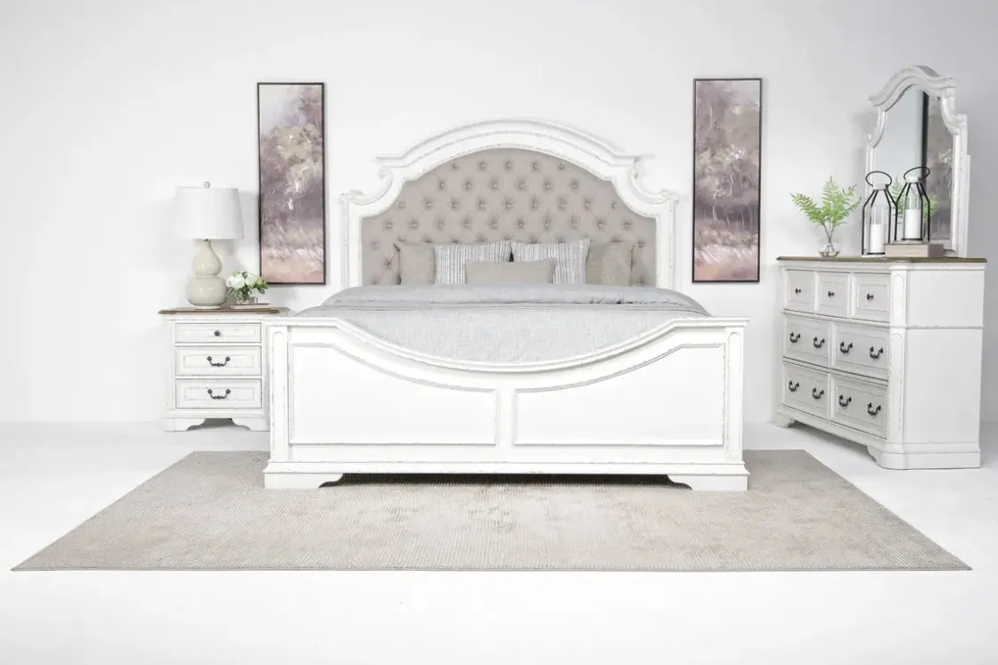 Mor Furniture Bellevue Mirror In Antique White/ Walnut