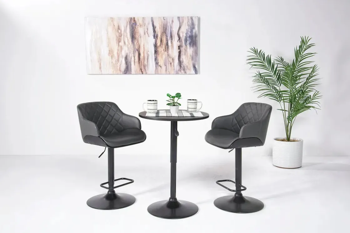 Mor Furniture Bentley Adjustable Height Round Pub Table In Black & 2 Eagle Barstools, Swivel