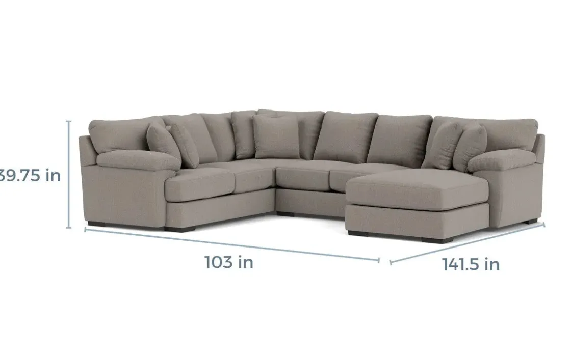 Mor Furniture Bermuda Tux Loveseat Chaise Sectional, Left Facing, Down - Custom Order