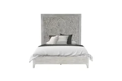 Mor Furniture Boho Chic Platform Bed, Dresser, Mirror & Nightstand In Washed White, Full