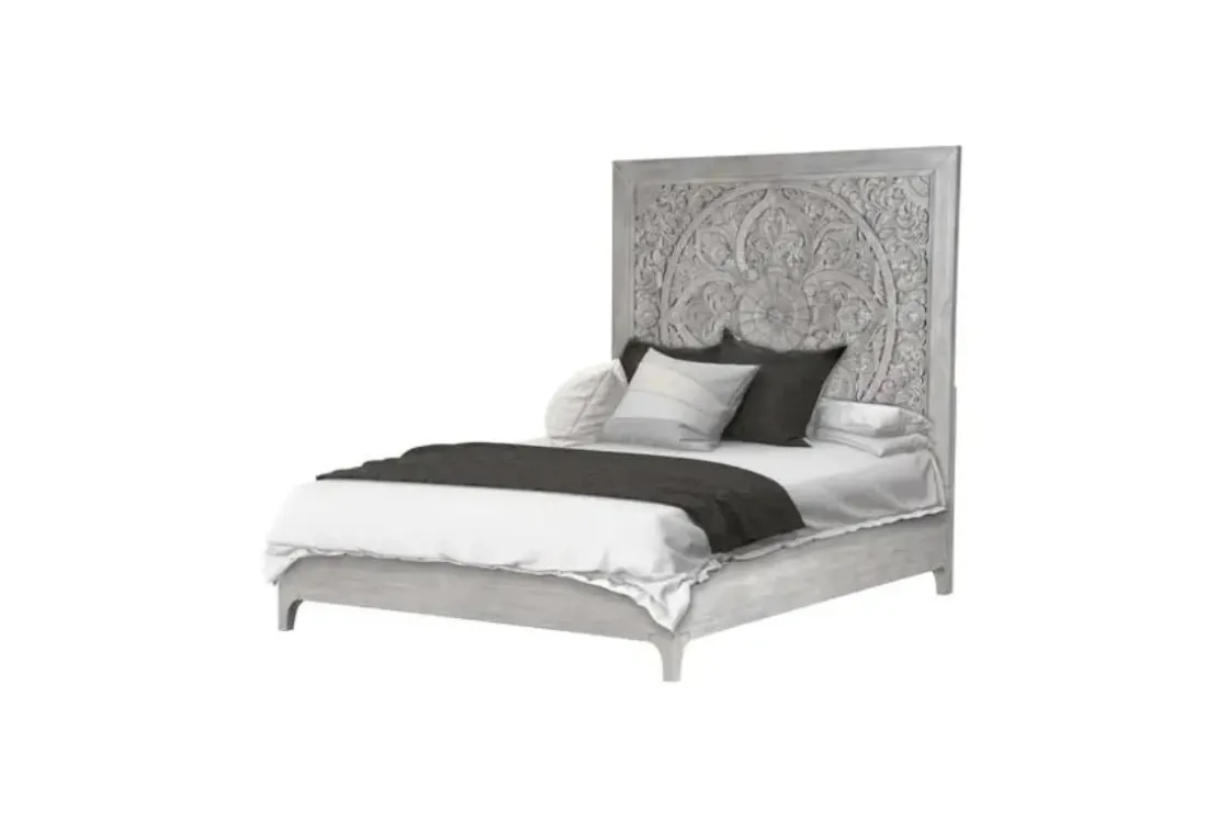 Mor Furniture Boho Chic Platform Bed, Dresser, Mirror & Nightstand In Washed White, Full