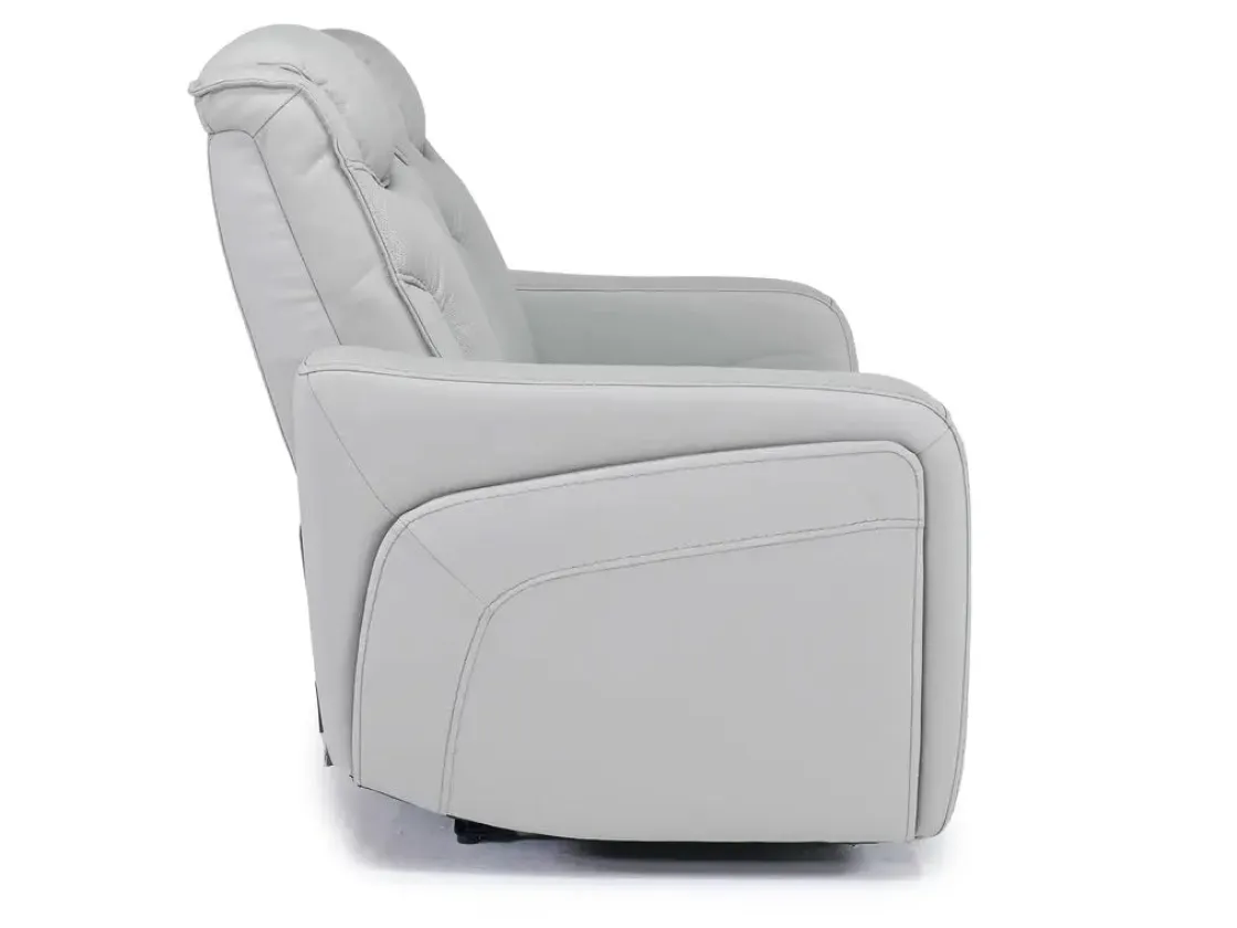 Mor Furniture Bowden 2 Power Console Loveseat W/ Cooler In Blanca Light Gray Leather