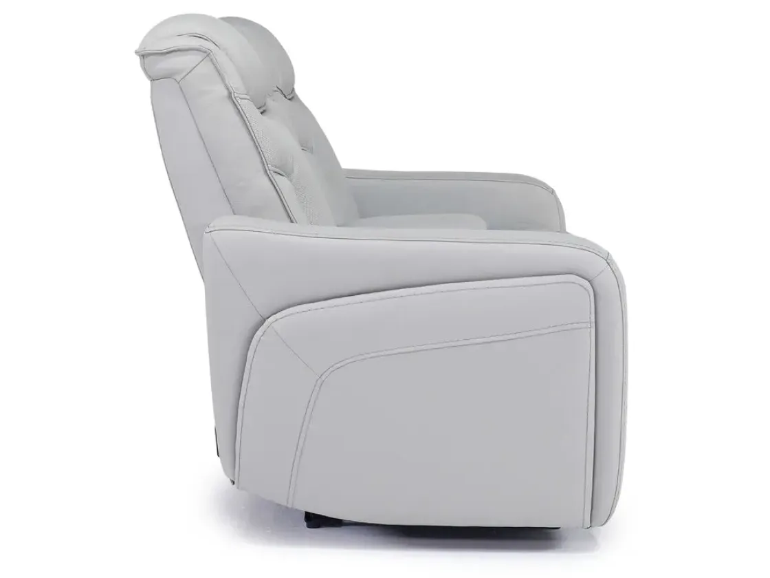 Mor Furniture Bowden 2 Power Console Loveseat W/ Cooler In Blanca Light Gray Leather