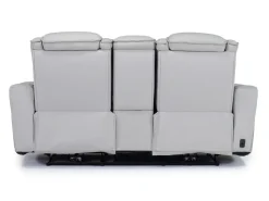 Mor Furniture Bowden 2 Power Console Loveseat W/ Cooler In Blanca Light Gray Leather