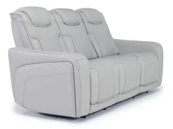 Mor Furniture Bowden 2 Power Sofa W/ Drop Down Table In Blanca Light Gray Leather