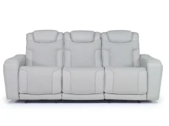 Mor Furniture Bowden 2 Power Sofa W/ Drop Down Table In Blanca Light Gray Leather