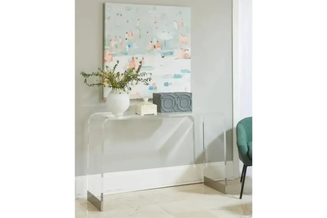 Mor Furniture Bowie Sofa Table In Clear Acrylic/Brushed Stainless Steel