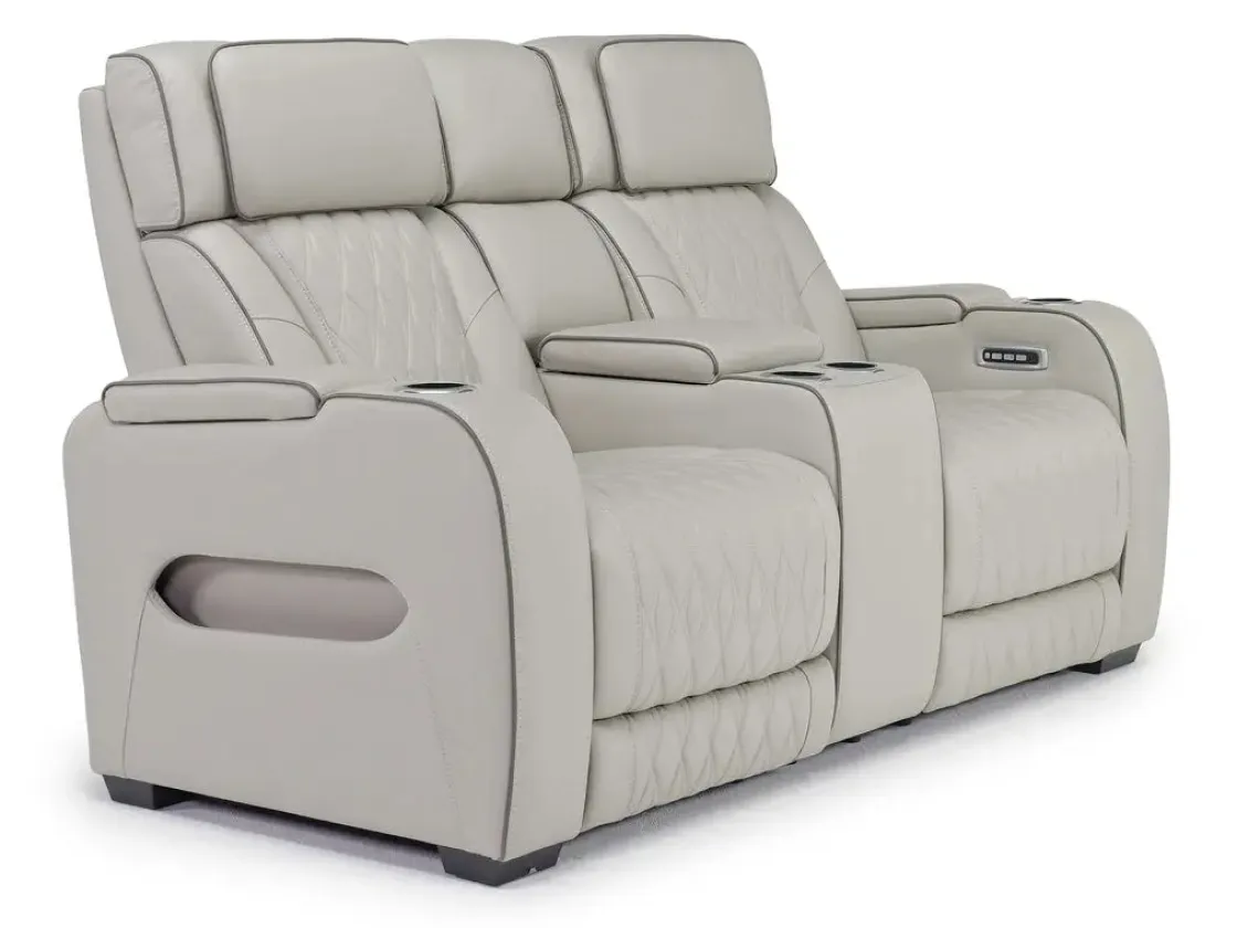 Mor Furniture Boyington 2 Power Console Loveseat In Gray Leather