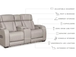 Mor Furniture Boyington 2 Power Console Loveseat In Gray Leather