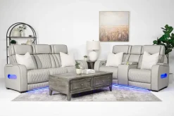 Mor Furniture Boyington 2 Power Console Loveseat In Gray Leather