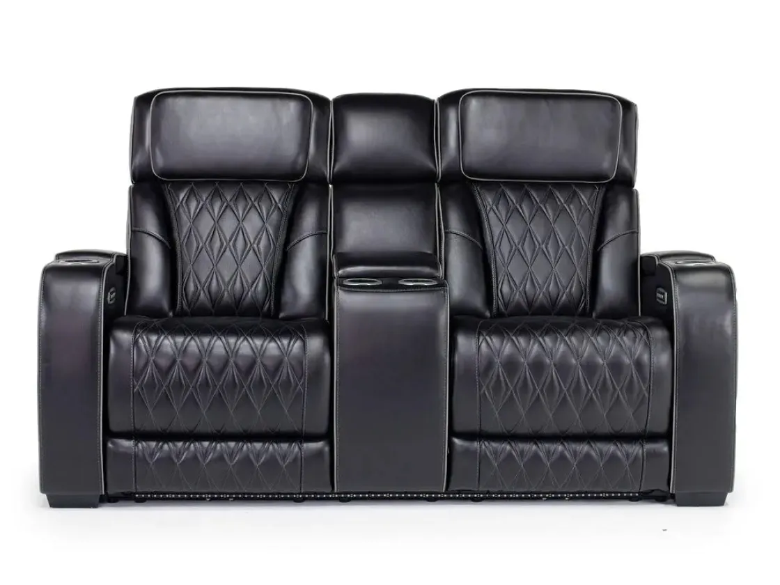 Mor Furniture Boyington 2 Power Console Loveseat In Gray Leather