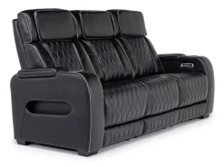 Mor Furniture Boyington 2 Power Sofa W/ Drop Down Table In Black Leather