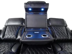 Mor Furniture Boyington 2 Power Sofa W/ Drop Down Table In Black Leather
