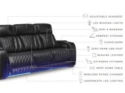 Mor Furniture Boyington 2 Power Sofa W/ Drop Down Table In Black Leather