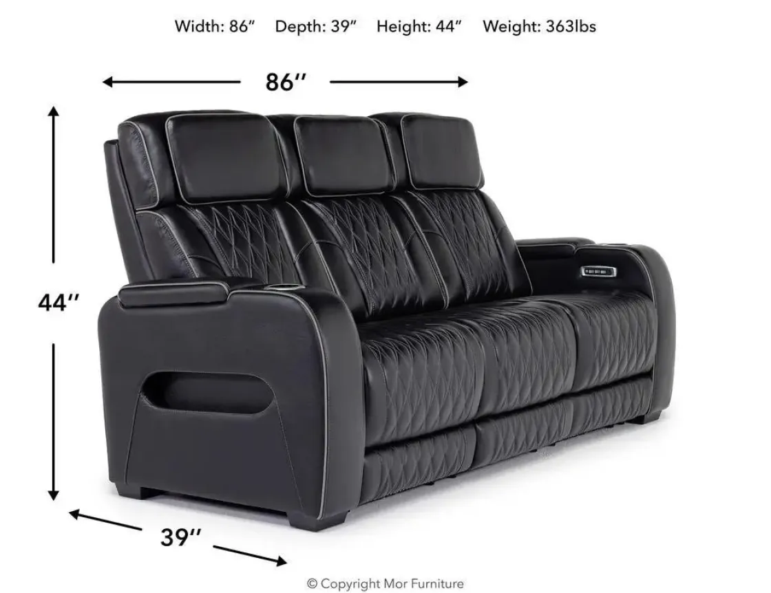 Mor Furniture Boyington 2 Power Sofa W/ Drop Down Table In Black Leather