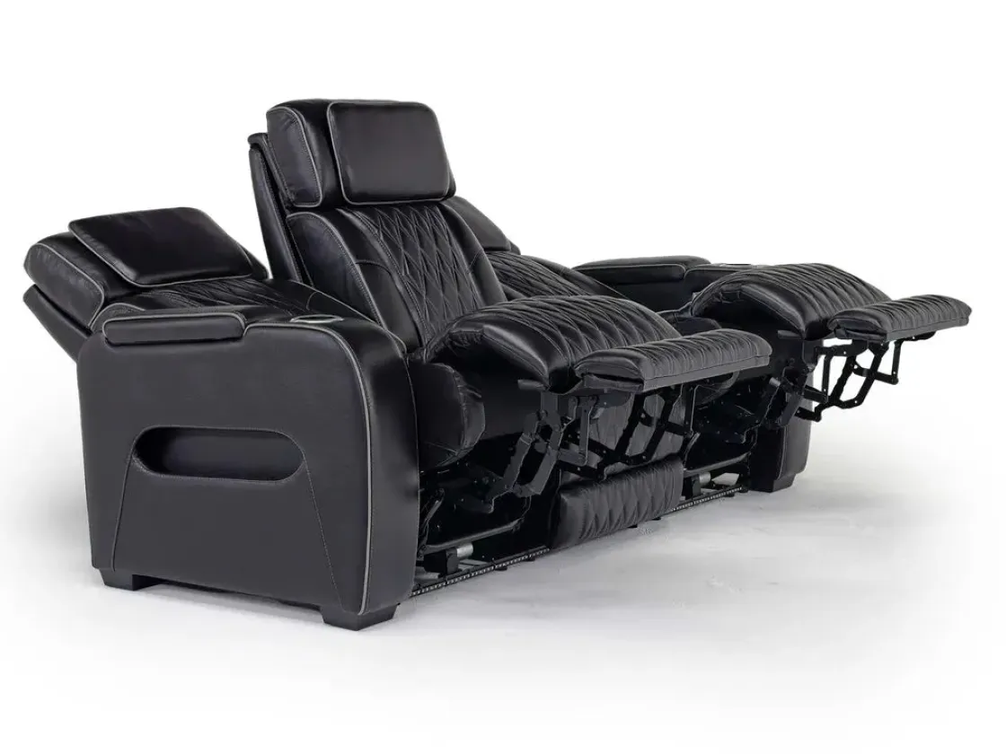 Mor Furniture Boyington 2 Power Sofa W/ Drop Down Table In Black Leather