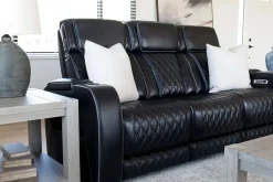 Mor Furniture Boyington 2 Power Sofa W/ Drop Down Table In Black Leather