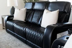 Mor Furniture Boyington 2 Power Sofa W/ Drop Down Table In Black Leather