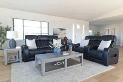 Mor Furniture Boyington 2 Power Sofa W/ Drop Down Table In Black Leather
