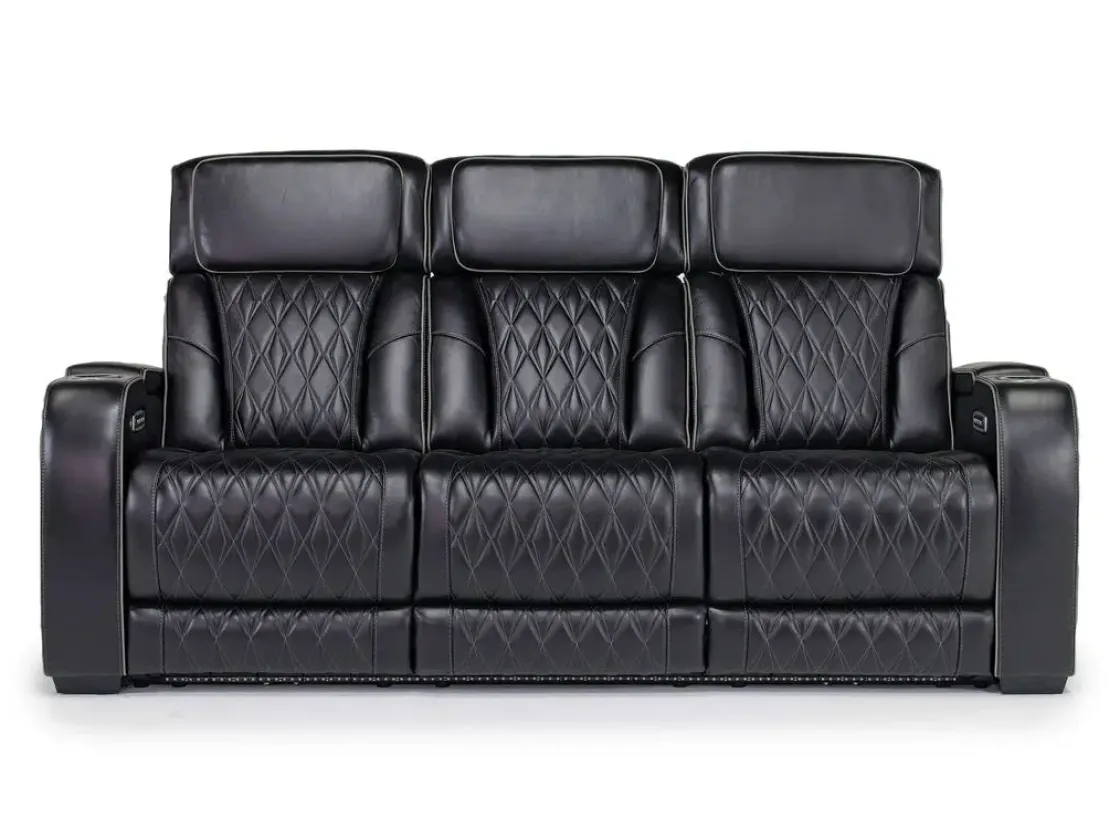 Mor Furniture Boyington 2 Power Sofa W/ Drop Down Table In Black Leather