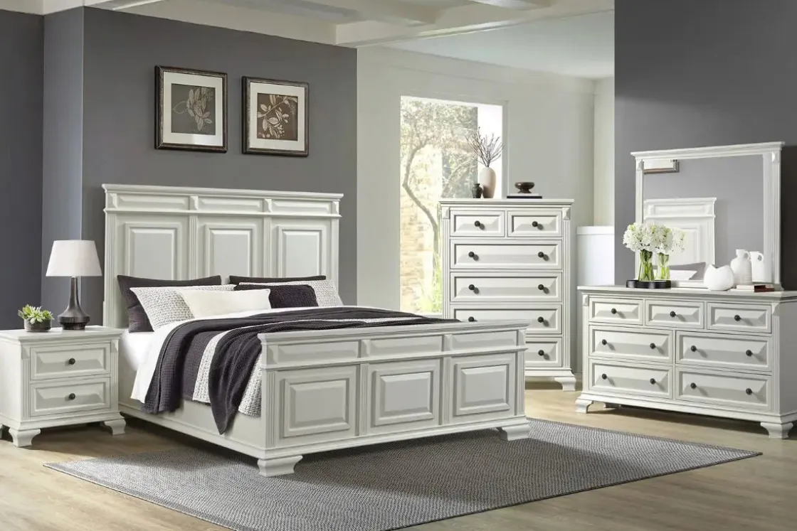 Mor Furniture Bridgestone Panel Bed In Antique White, Queen