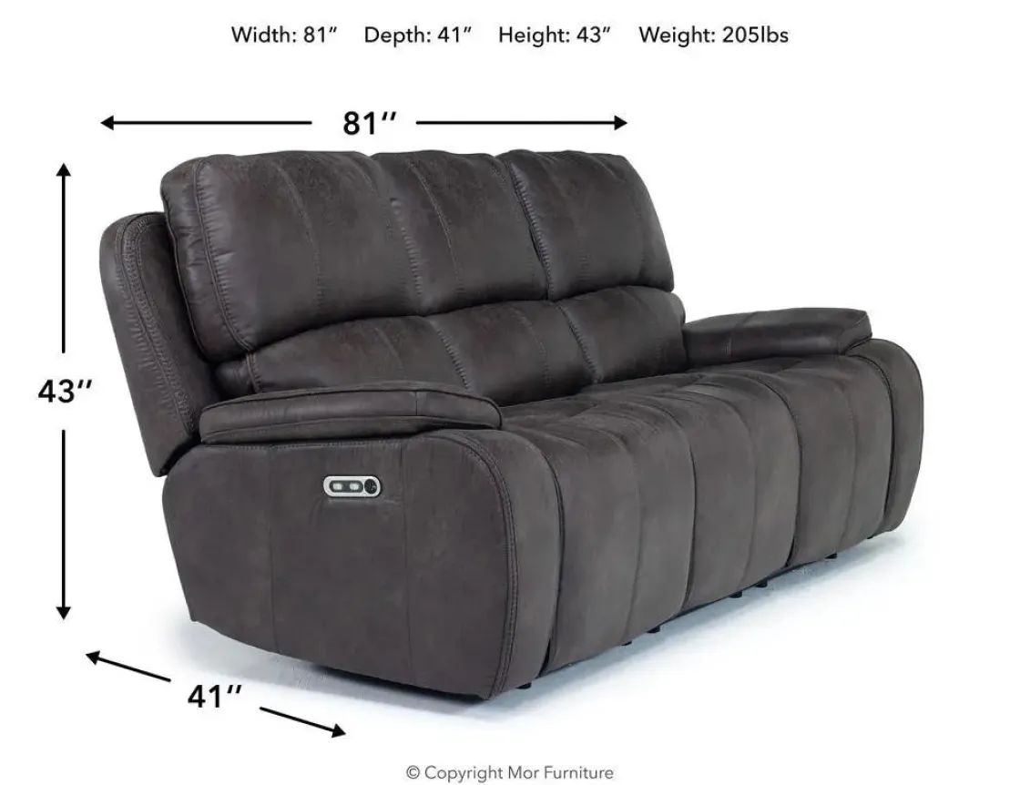 Mor Furniture Brookings 2 Power Sofa In Charcoal Gray