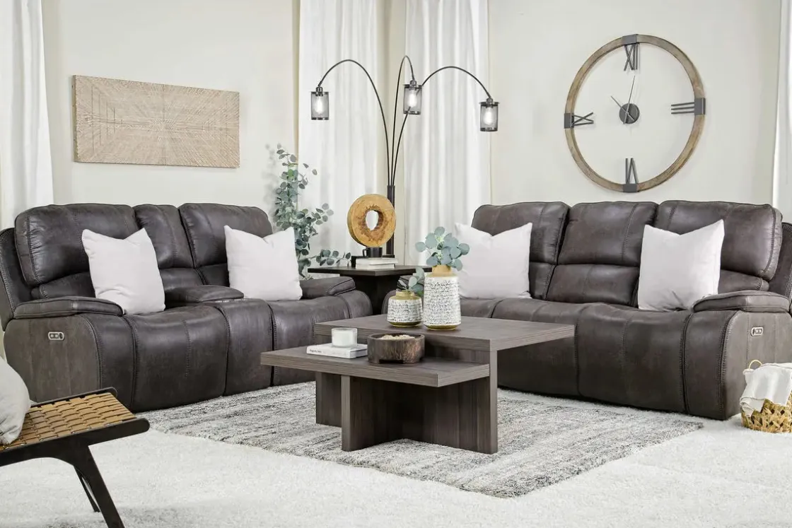 Mor Furniture Brookings 2 Power Sofa In Charcoal Gray