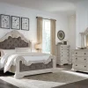 Mor Furniture Bruchandi Upholstered Panel Bed, Dresser, Mirror & Nightstand In Antique White, Queen