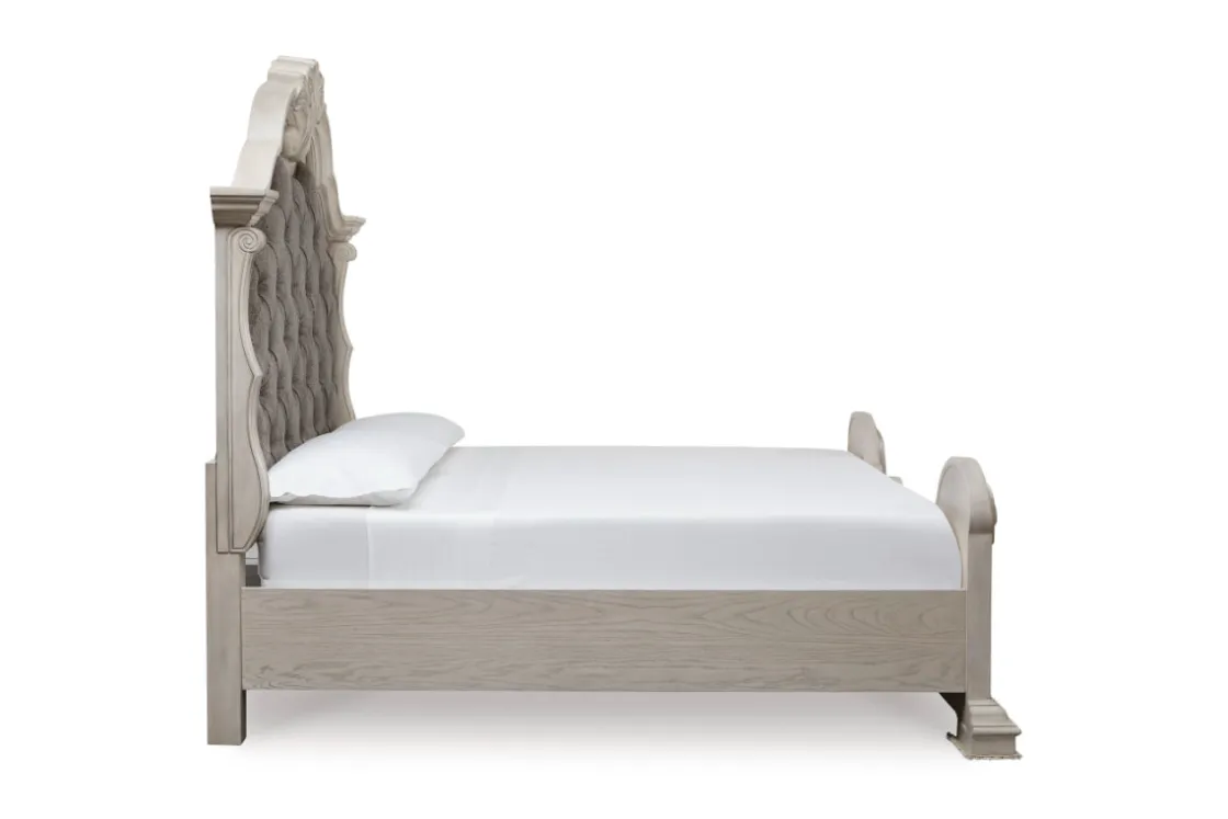 Mor Furniture Bruchandi Upholstered Panel Bed, Dresser, Mirror & Nightstand In Antique White, Queen
