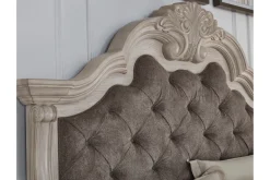 Mor Furniture Bruchandi Upholstered Panel Bed, Dresser, Mirror & Nightstand In Antique White, Queen