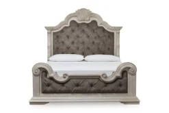 Mor Furniture Bruchandi Upholstered Panel Bed, Dresser, Mirror & Nightstand In Antique White, Queen