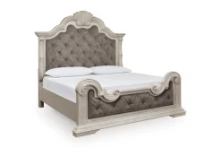 Mor Furniture Bruchandi Upholstered Panel Bed, Dresser, Mirror & Nightstand In Antique White, Queen