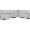 Mor Furniture Bryce 6 Piece Power Sliding Sectional W/ Storage Chaise & Armless Slider In Savannah Coin, Left Facing
