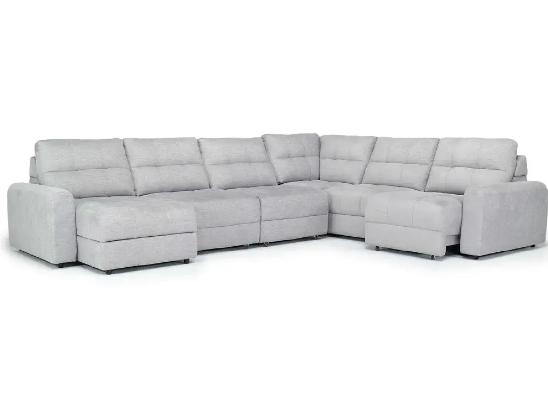 Mor Furniture Bryce 6 Piece Power Sliding Sectional W/ Storage Chaise & Armless Slider In Savannah Coin, Left Facing