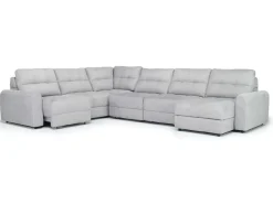 Mor Furniture Bryce 6 Piece Power Sliding Sectional W/ Storage Chaise & Armless Slider In Savannah Coin, Left Facing