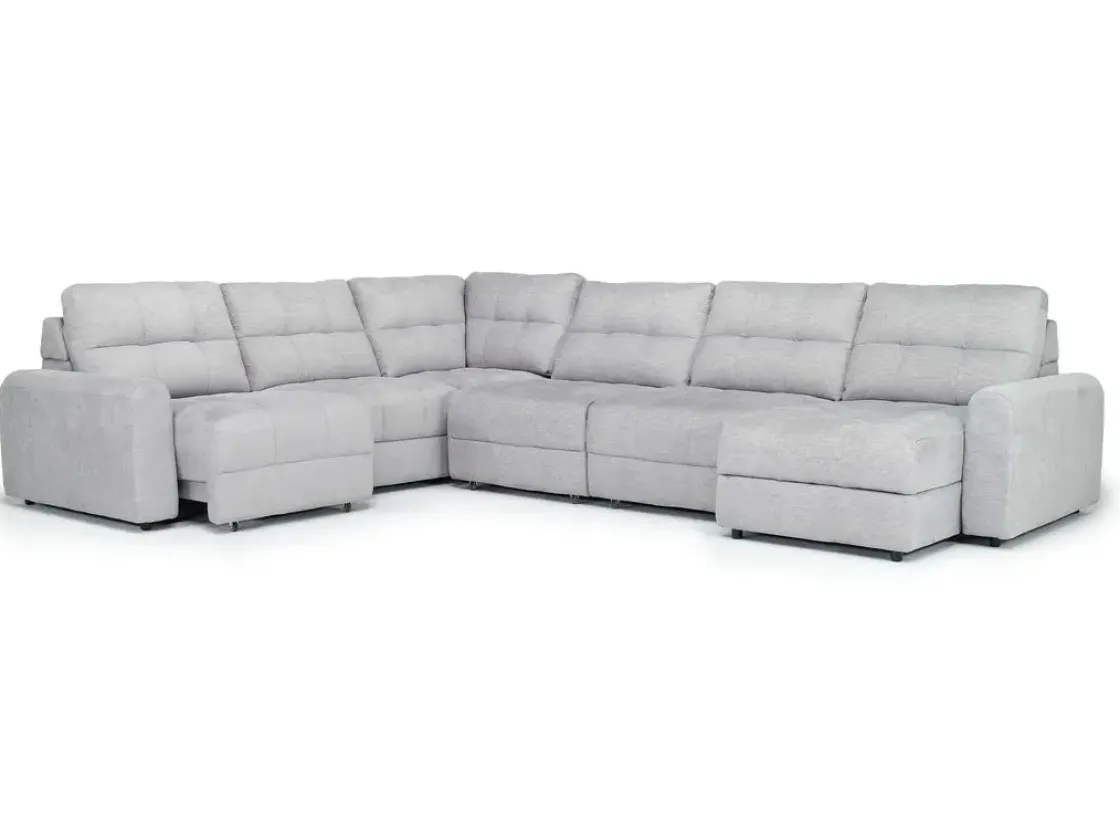 Mor Furniture Bryce 6 Piece Power Sliding Sectional W/ Storage Chaise & Armless Slider In Savannah Coin, Left Facing