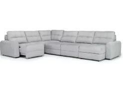 Mor Furniture Bryce 6 Piece Power Sliding Sectional W/ Storage Chaise & Armless Slider In Savannah Coin, Left Facing